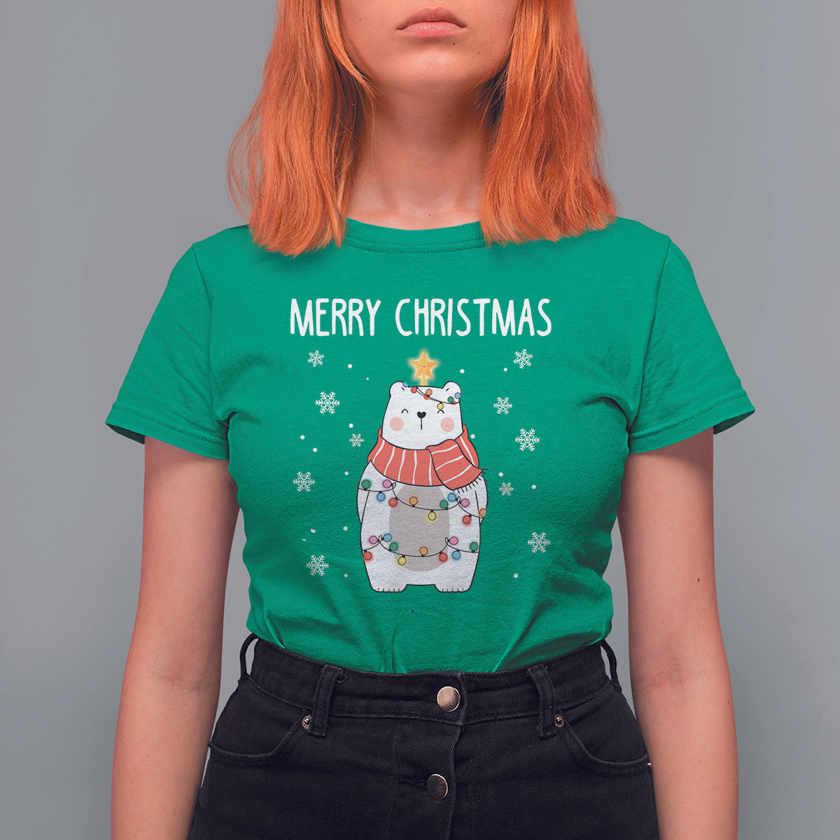 Polar Bear Christmas Tree Costume Red Scarf Merry Christmas T Shirt - Wonder Print Shop