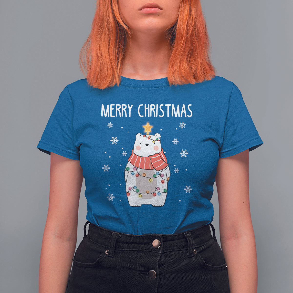 Polar Bear Christmas Tree Costume Red Scarf Merry Christmas T Shirt - Wonder Print Shop