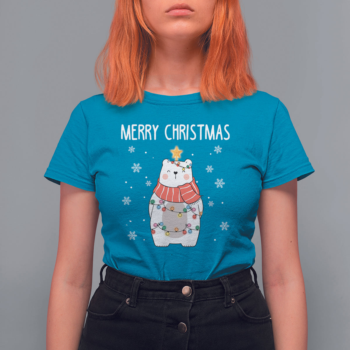Polar Bear Christmas Tree Costume Red Scarf Merry Christmas T Shirt - Wonder Print Shop