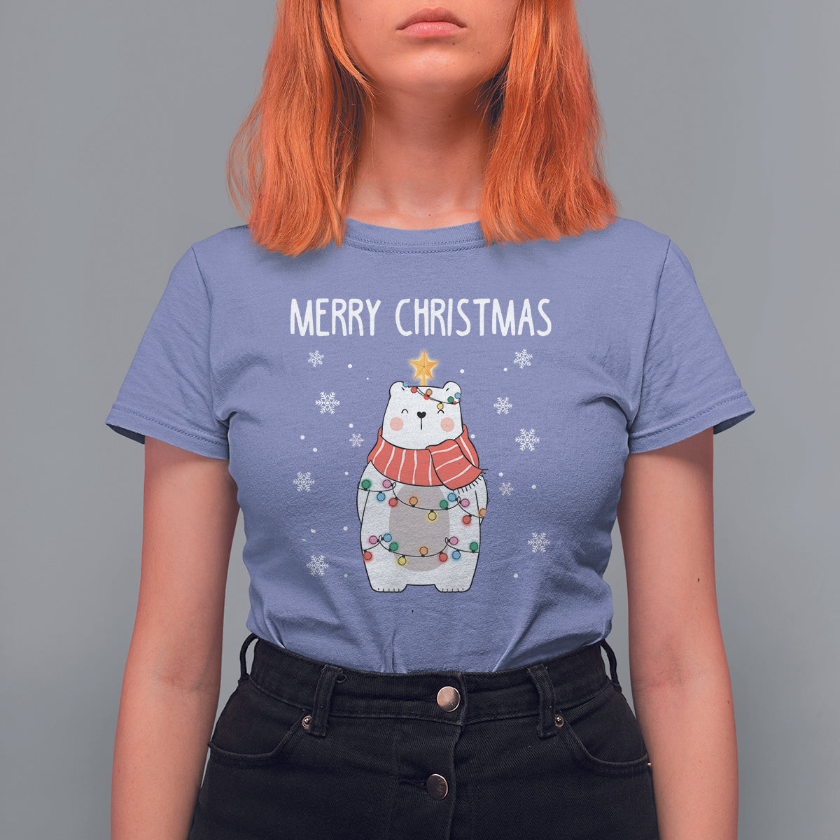 Polar Bear Christmas Tree Costume Red Scarf Merry Christmas T Shirt - Wonder Print Shop