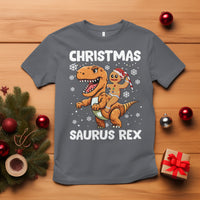 Christmas Saurus Gingerbread Dinosaur Riding Funny Cookie T Shirt - Wonder Print Shop