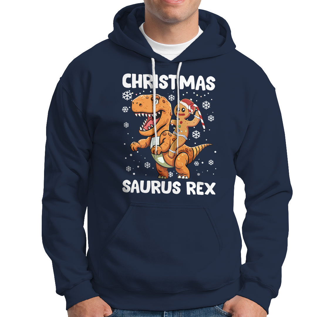 Christmas Saurus Gingerbread Dinosaur Riding Funny Cookie Hoodie - Wonder Print Shop