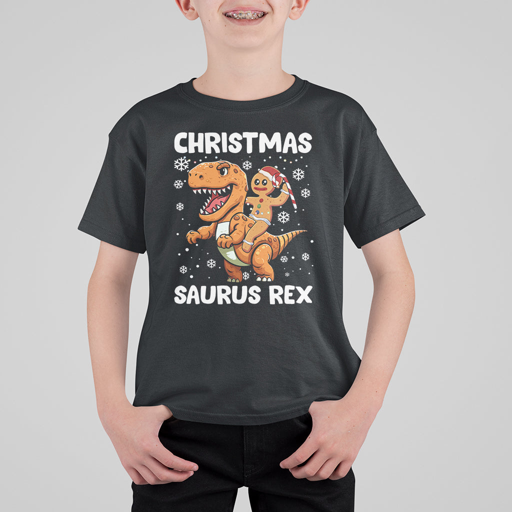 Christmas Saurus Gingerbread Dinosaur Riding Funny Cookie T Shirt For Kid - Wonder Print Shop