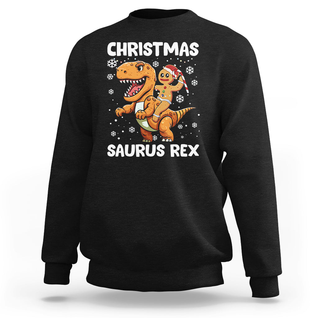 Christmas Saurus Gingerbread Dinosaur Riding Funny Cookie Sweatshirt - Wonder Print Shop