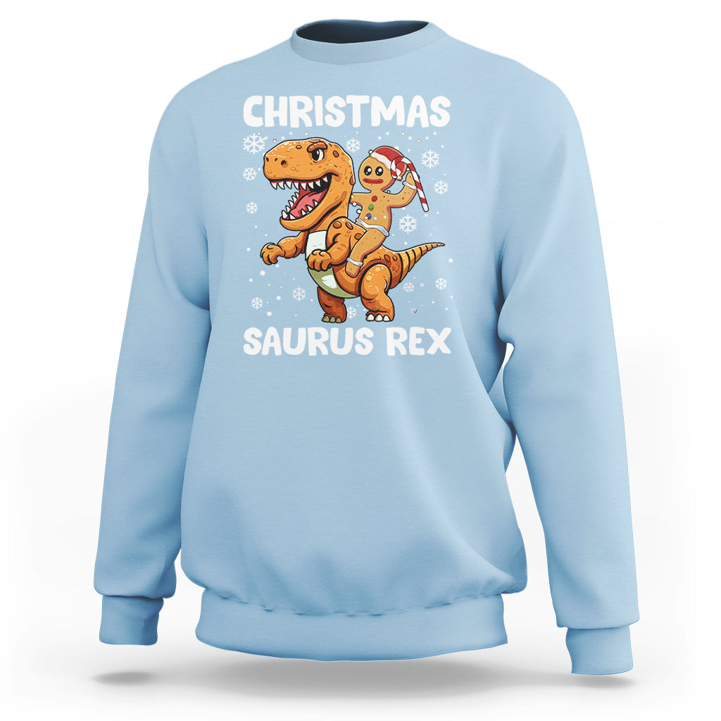 Christmas Saurus Gingerbread Dinosaur Riding Funny Cookie Sweatshirt - Wonder Print Shop