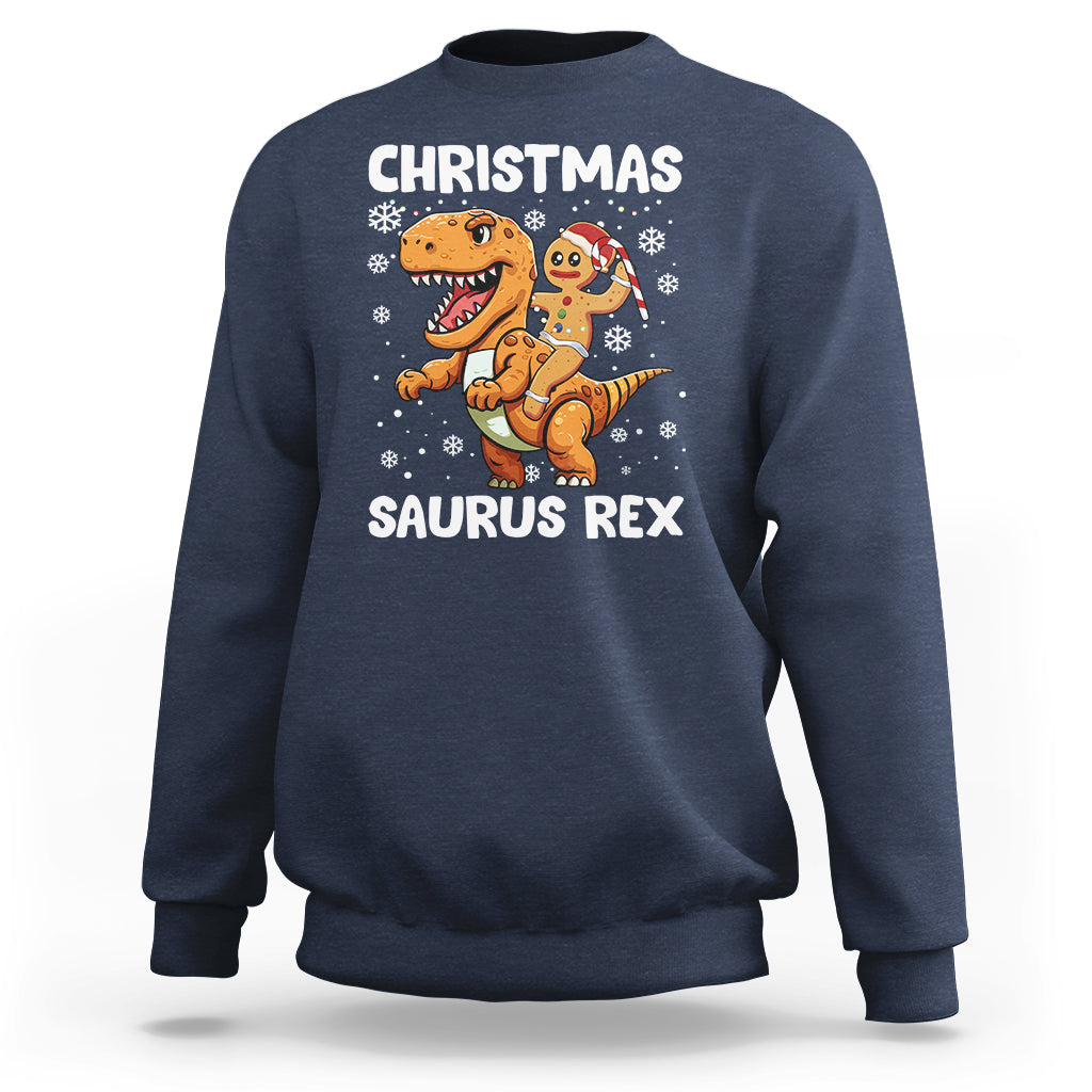 Christmas Saurus Gingerbread Dinosaur Riding Funny Cookie Sweatshirt - Wonder Print Shop