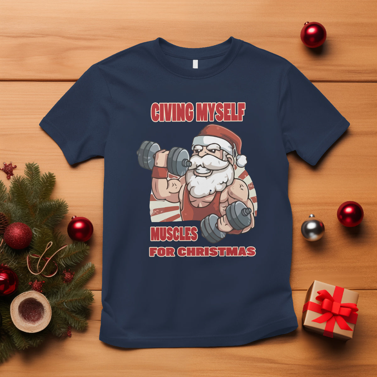 Christmas T Shirt Civing Muscles Santa Weightlifting Gymer - Wonder Print Shop