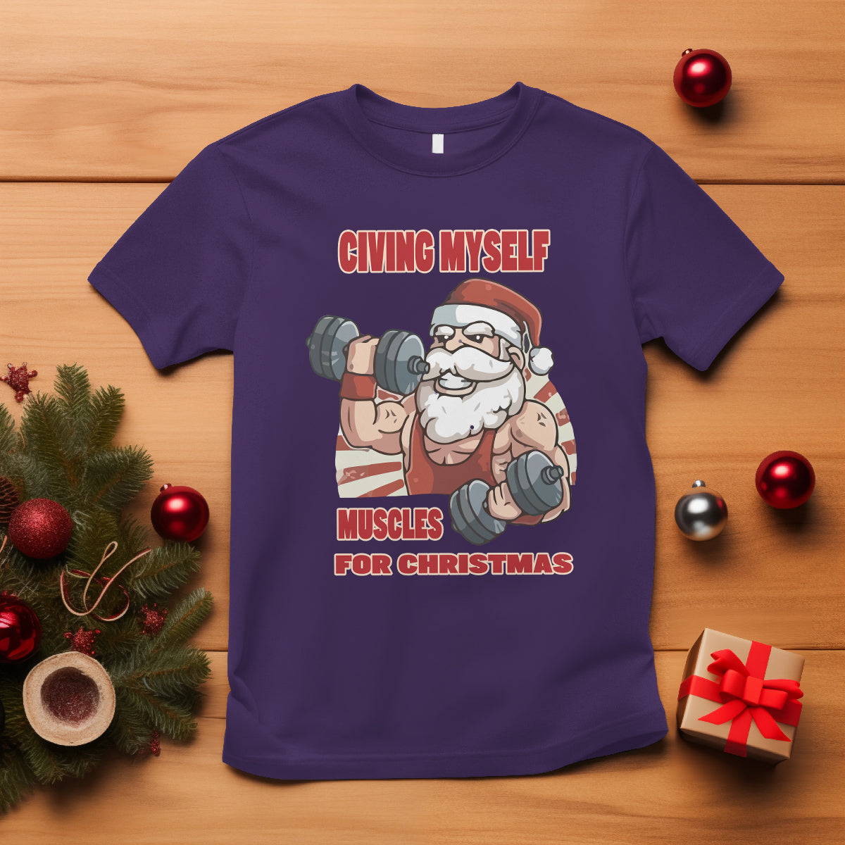 Christmas T Shirt Civing Muscles Santa Weightlifting Gymer - Wonder Print Shop