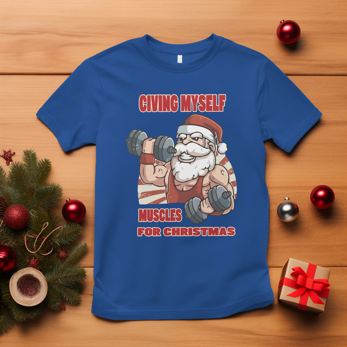 Christmas T Shirt Civing Muscles Santa Weightlifting Gymer - Wonder Print Shop