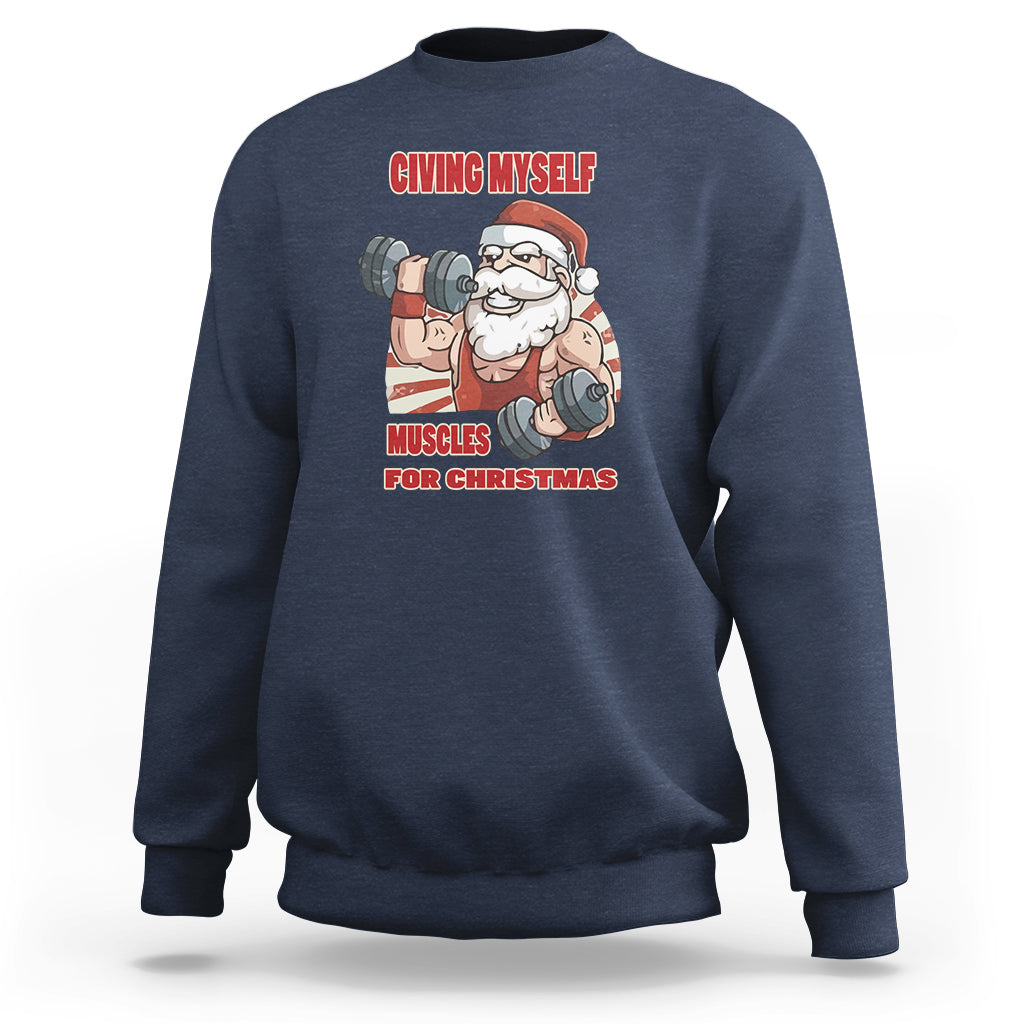 Christmas Sweatshirt Civing Muscles Santa Weightlifting Gymer - Wonder Print Shop