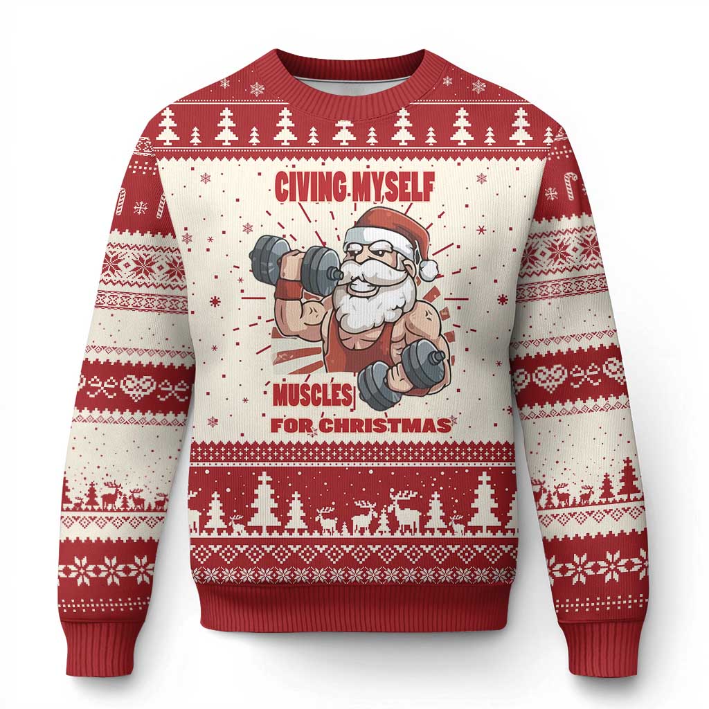 Xmas Santa Gymer Ugly Christmas Sweater Civing Muscles Santa Weightlifting - Wonder Print Shop