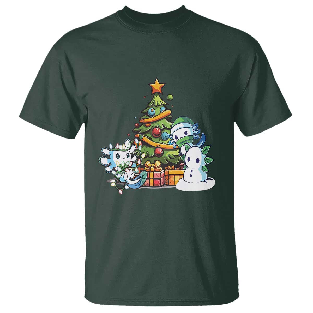 Cute Axolotl Christmas Tree T Shirt - Wonder Print Shop