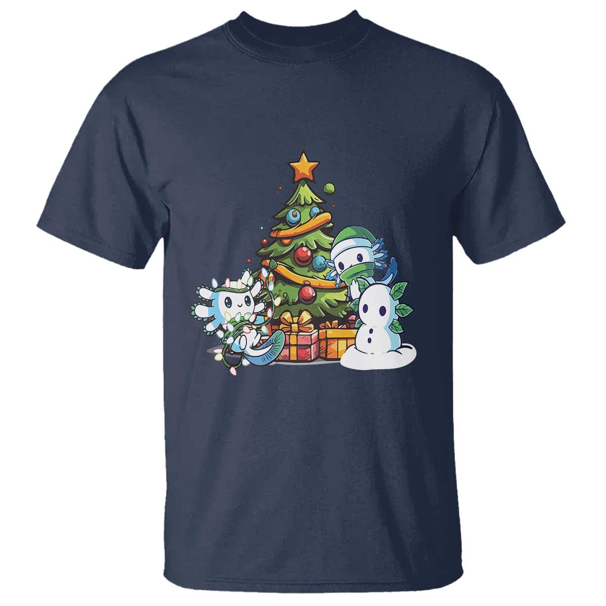 Cute Axolotl Christmas Tree T Shirt - Wonder Print Shop