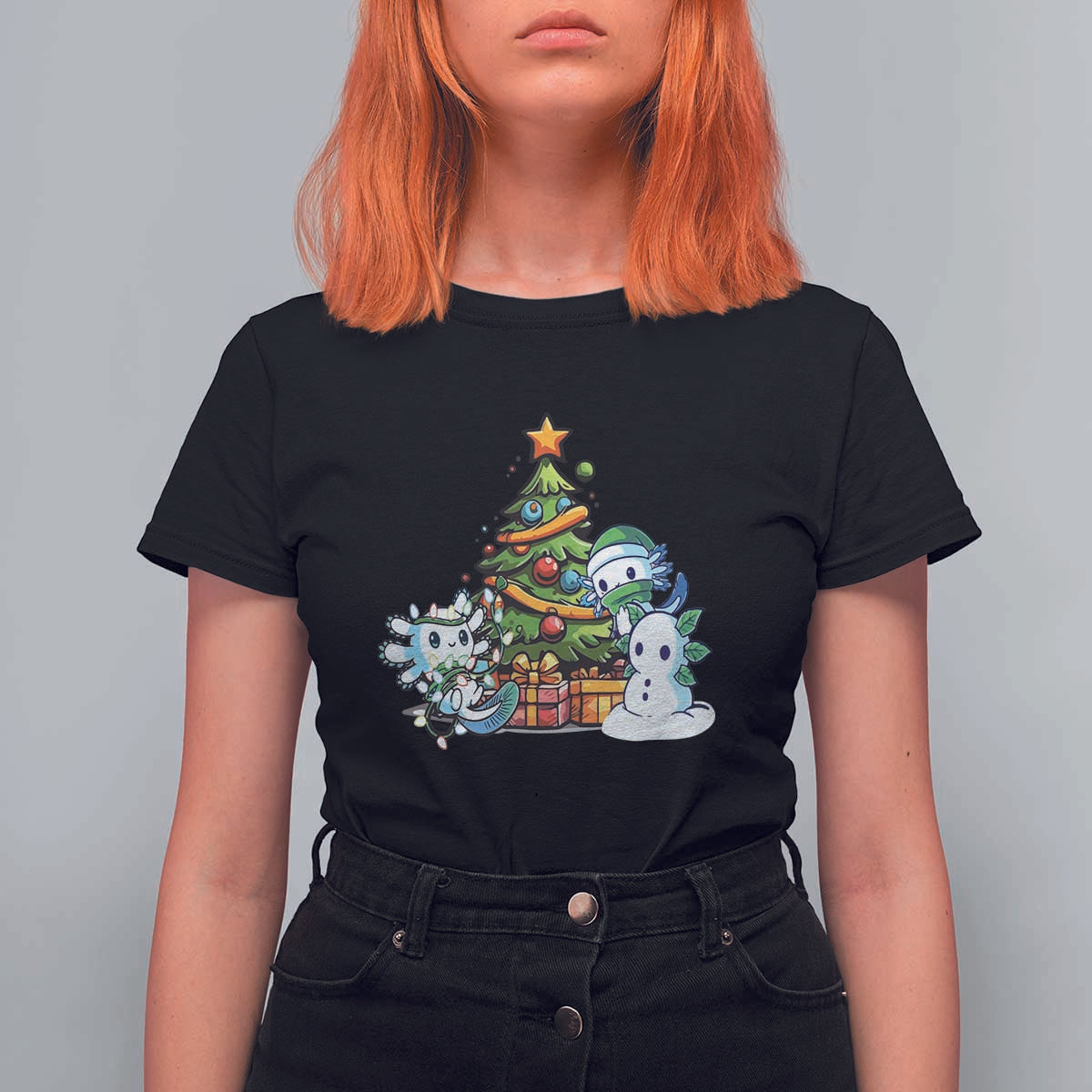 Cute Axolotl Christmas Tree T Shirt For Women - Wonder Print Shop