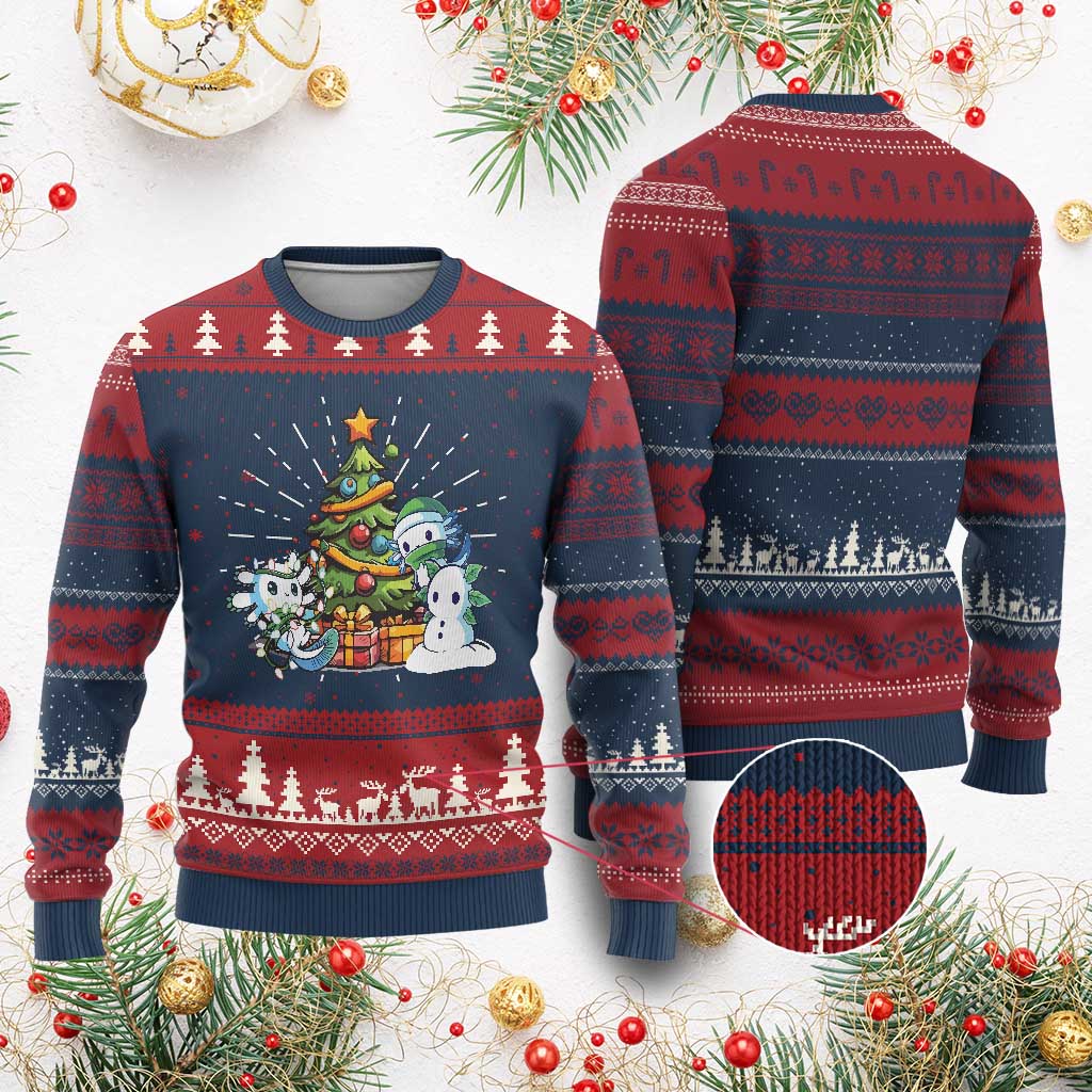 Cute Axolotl Christmas Tree Ugly Christmas Sweater - Wonder Print Shop