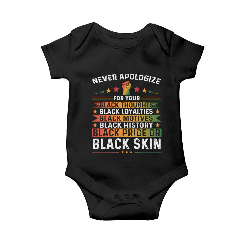 Black Pride Baby Onesie Never Apologize For Your Blackness Black History Month