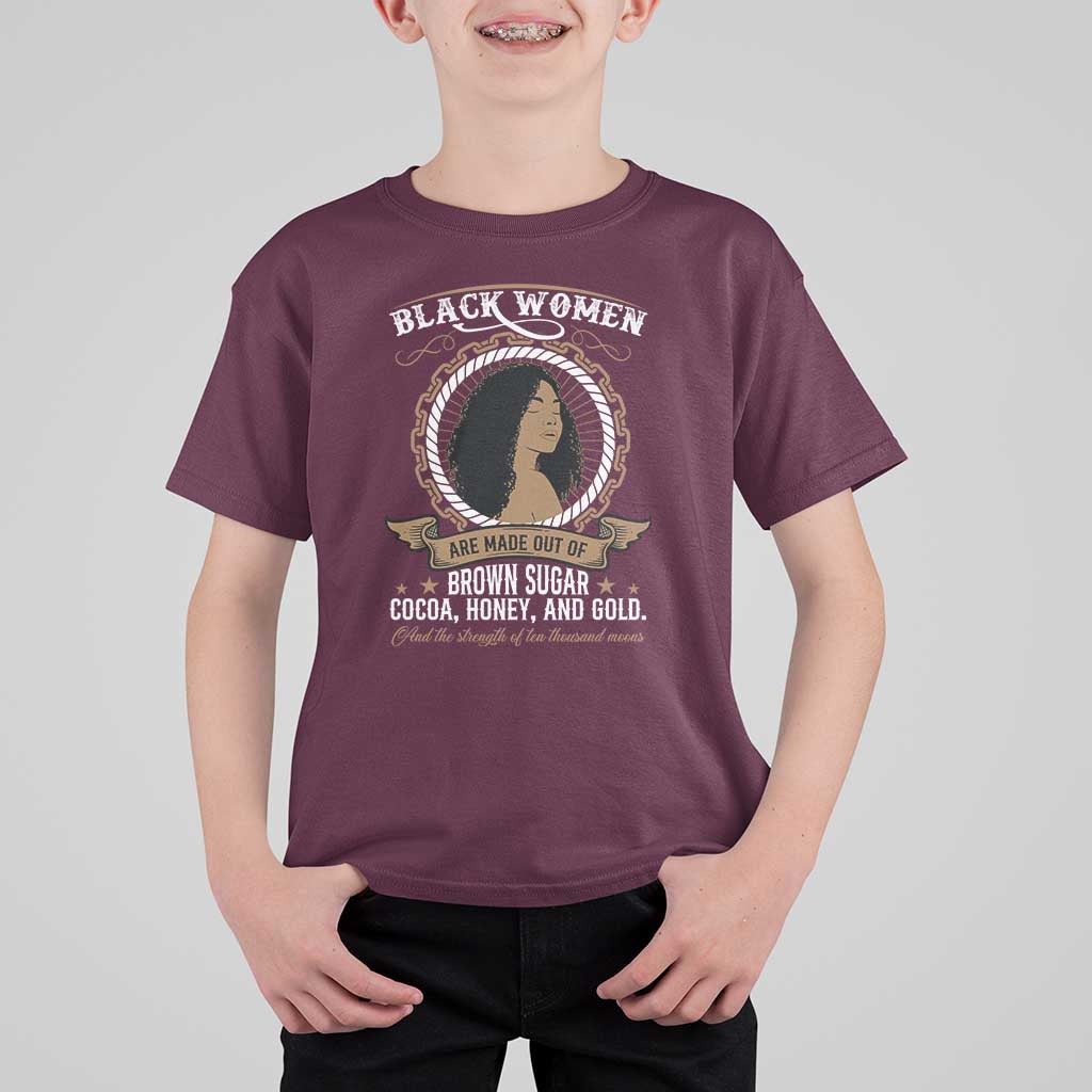 Black Women Pride T Shirt For Kid Made Out Of Brown Sugar Cocoa Honey And Gold Retro