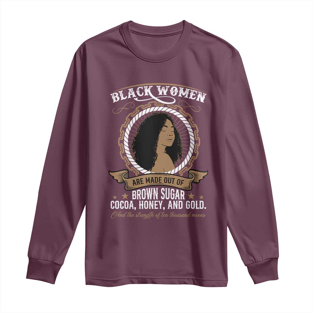 Black Women Pride Long Sleeve Shirt Made Out Of Brown Sugar Cocoa Honey And Gold Retro