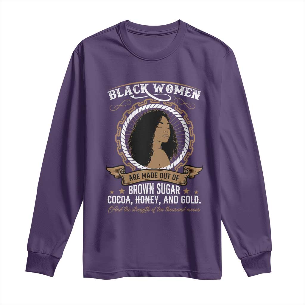 Black Women Pride Long Sleeve Shirt Made Out Of Brown Sugar Cocoa Honey And Gold Retro