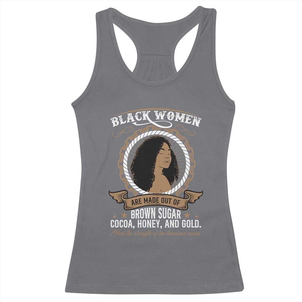 Black Women Pride Racerback Tank Top Made Out Of Brown Sugar Cocoa Honey And Gold Retro
