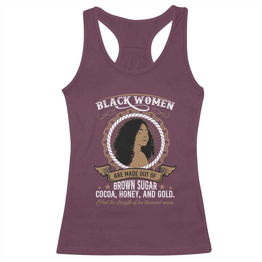 Black Women Pride Racerback Tank Top Made Out Of Brown Sugar Cocoa Honey And Gold Retro