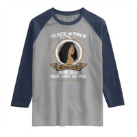 Black Women Pride Raglan Shirt Made Out Of Brown Sugar Cocoa Honey And Gold Retro