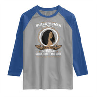Black Women Pride Raglan Shirt Made Out Of Brown Sugar Cocoa Honey And Gold Retro