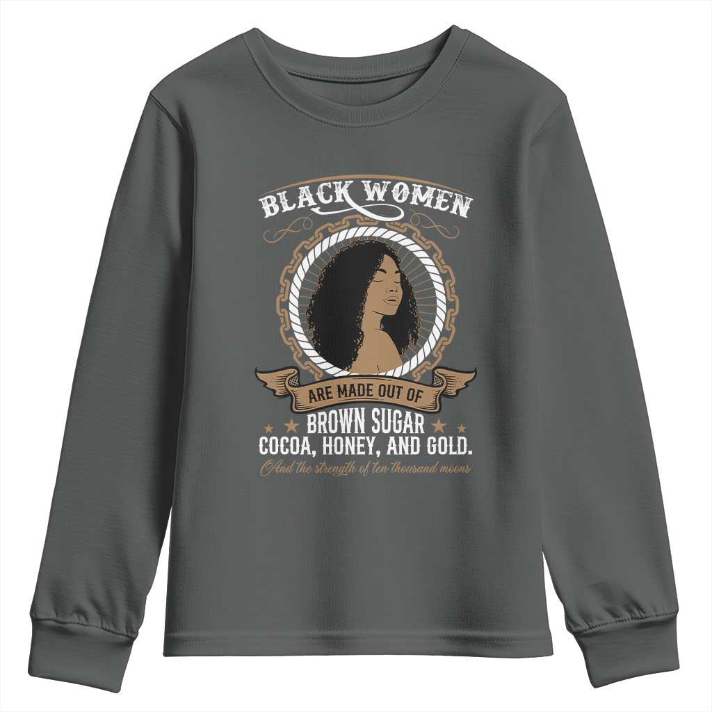 Black Women Pride Youth Sweatshirt Made Out Of Brown Sugar Cocoa Honey And Gold Retro