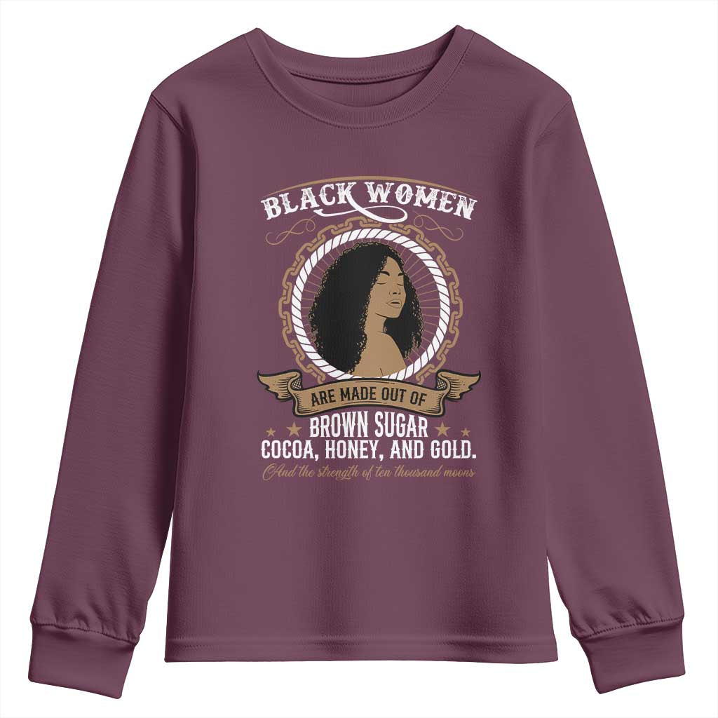 Black Women Pride Youth Sweatshirt Made Out Of Brown Sugar Cocoa Honey And Gold Retro