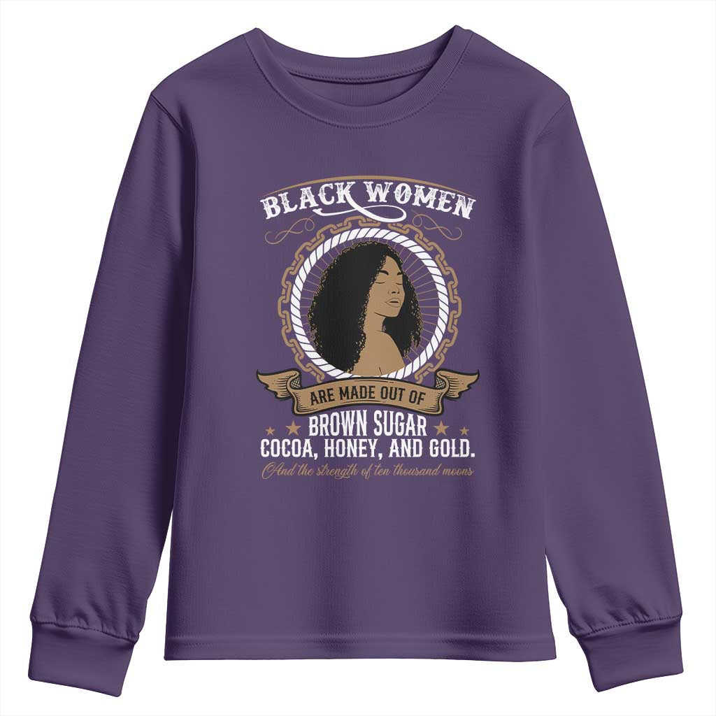 Black Women Pride Youth Sweatshirt Made Out Of Brown Sugar Cocoa Honey And Gold Retro