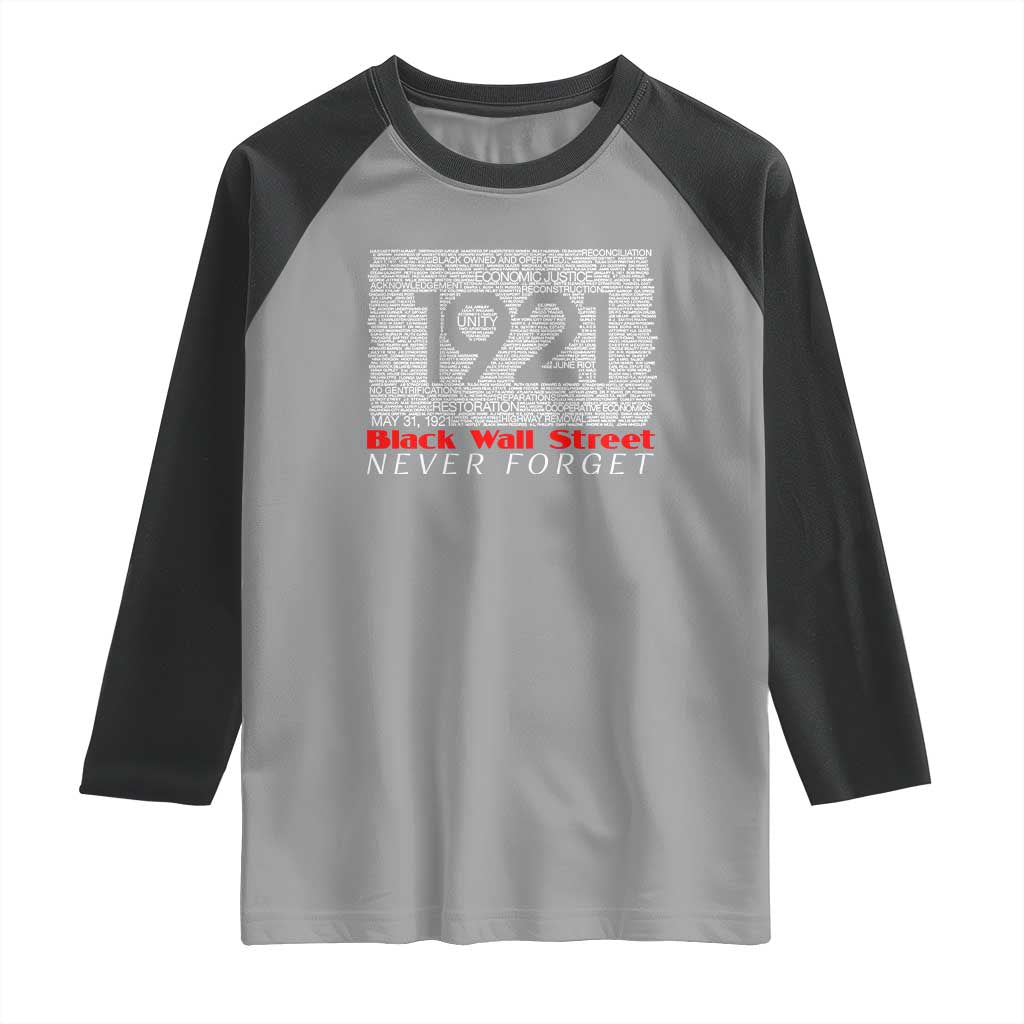 Black Wall Street Raglan Shirt Never Forget 1921 Greenwood Tulsa Black History