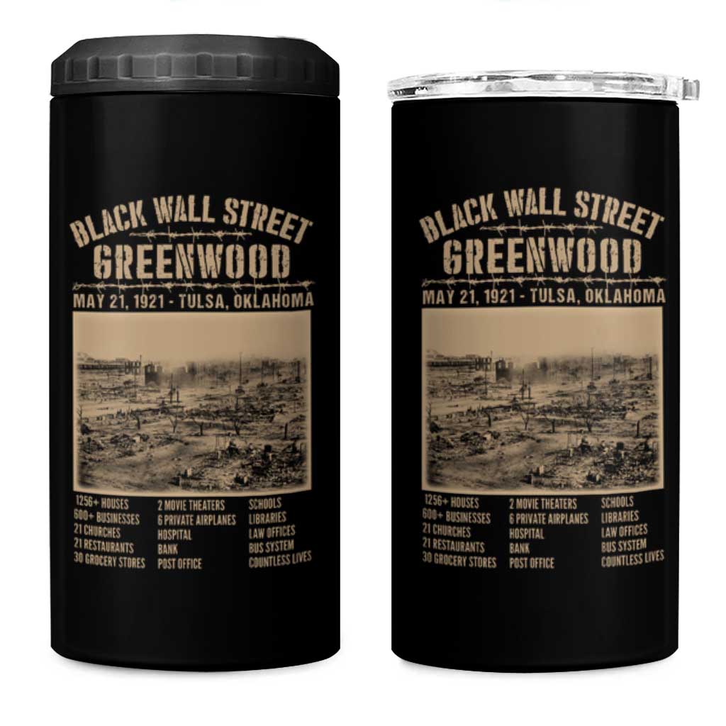 Black Wall Street 4 in 1 Can Cooler Tumbler Never Forget 1921 Tulsa Black History Retro