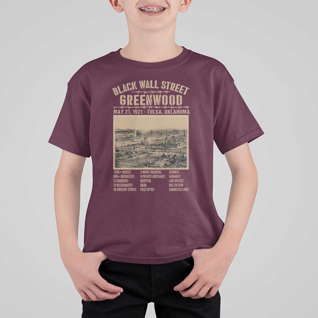 Black Wall Street T Shirt For Kid Never Forget 1921 Tulsa Black History Retro