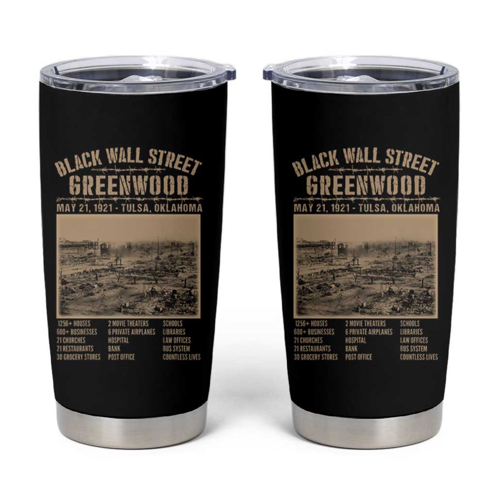 Black Wall Street Tumbler Cup Never Forget 1921 Tulsa Black History Retro