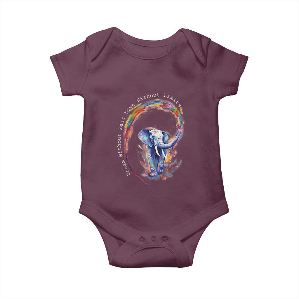 LGBTQ Ally Baby Onesie Dream Without Fear Love Without Limits Rainbow Watercolor Elephant