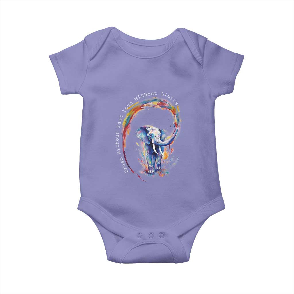 LGBTQ Ally Baby Onesie Dream Without Fear Love Without Limits Rainbow Watercolor Elephant