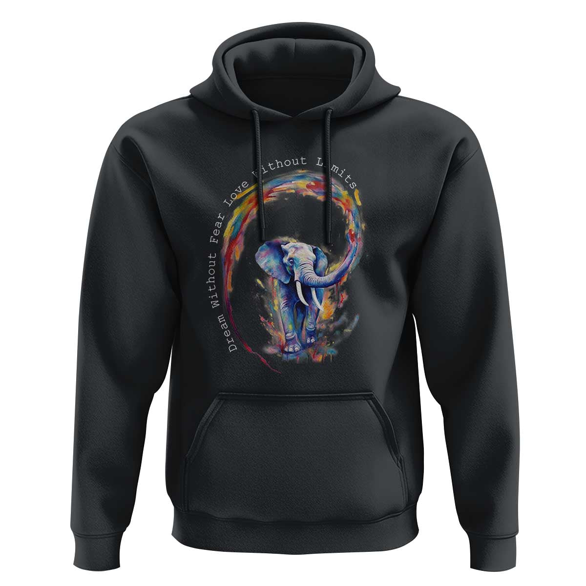 LGBTQ Ally Hoodie Dream Without Fear Love Without Limits Rainbow Watercolor Elephant