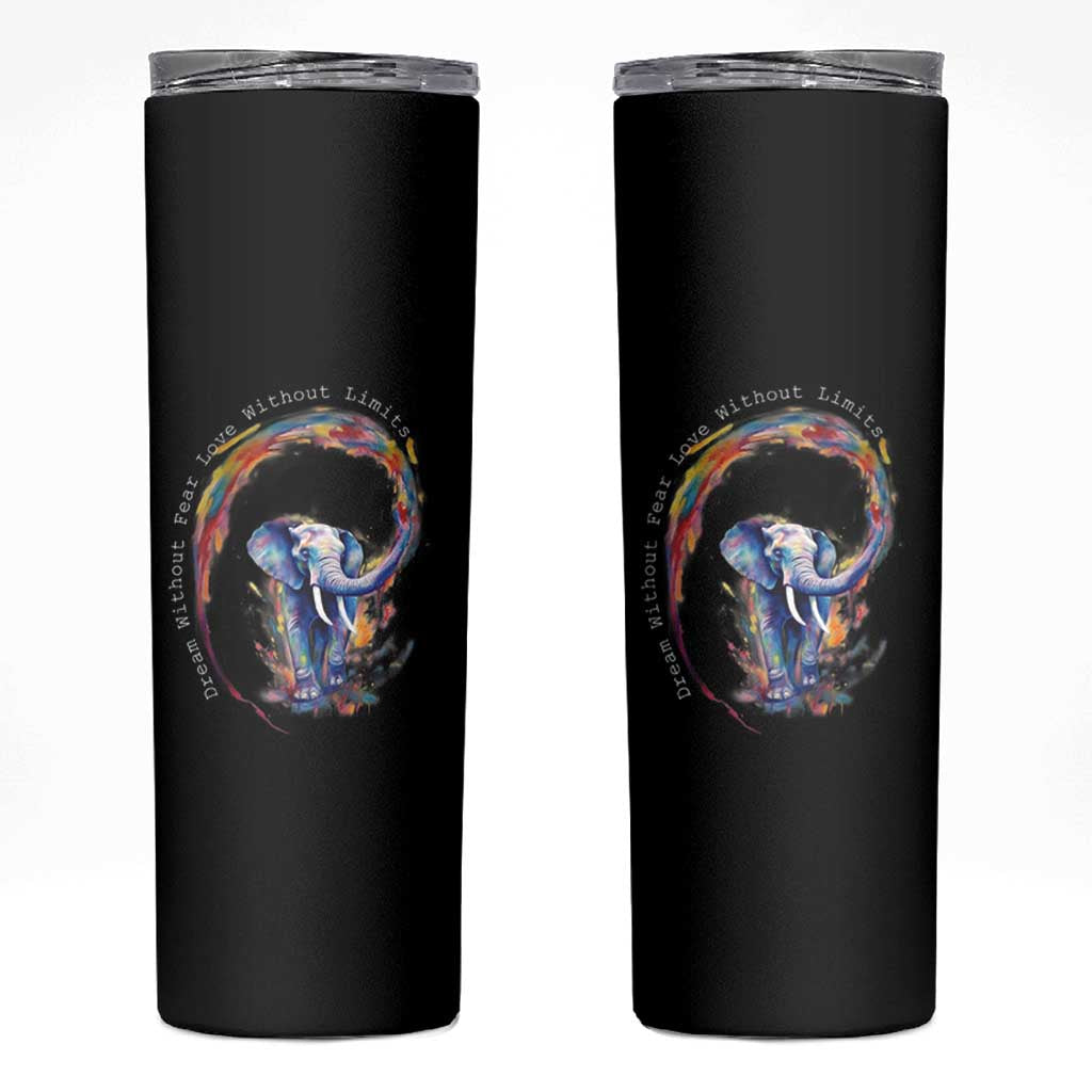LGBTQ Ally Skinny Tumbler Dream Without Fear Love Without Limits Rainbow Watercolor Elephant