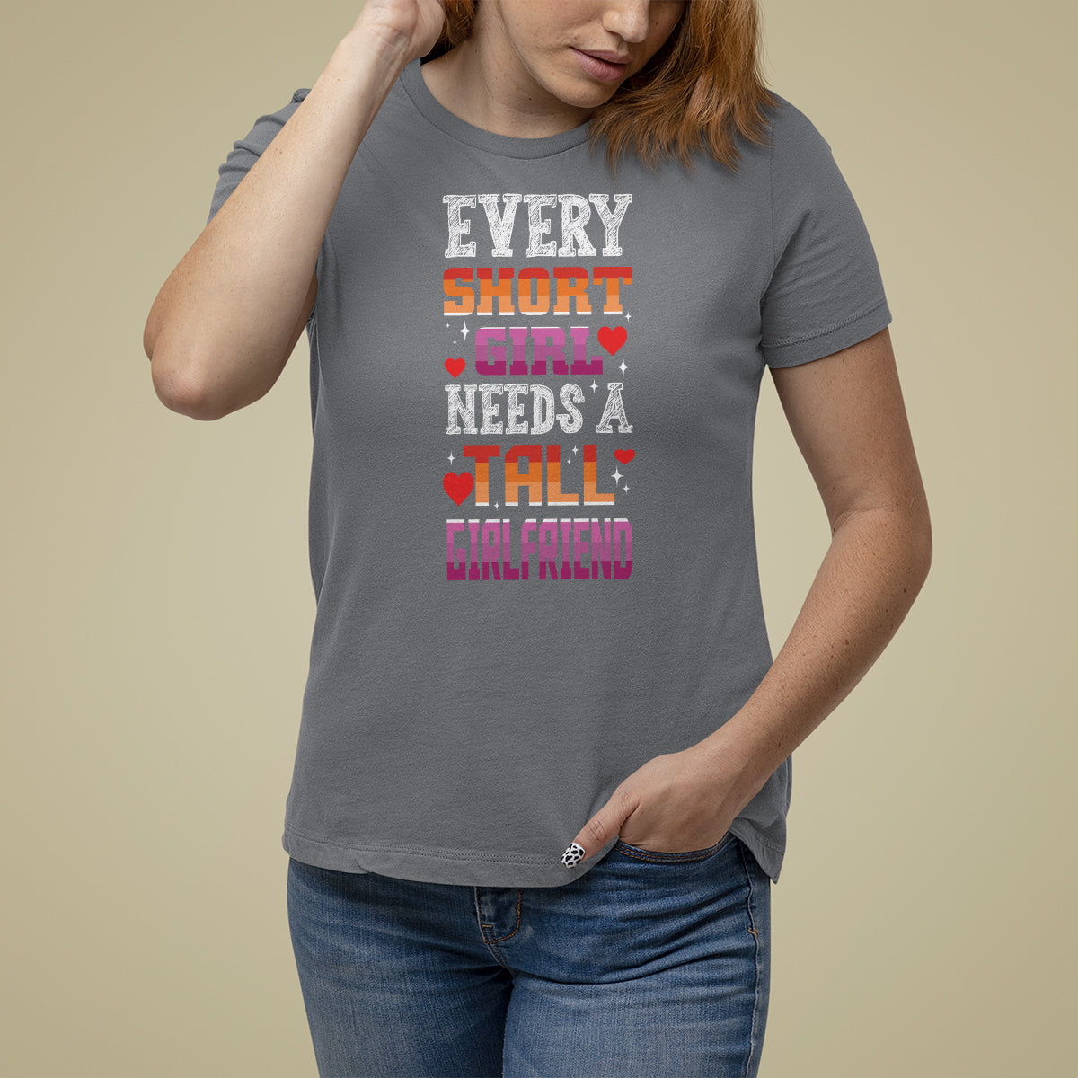 Lesbian Couple T Shirt For Women Every Short Girl Needs A Tall Girlfriend - Wonder Print Shop