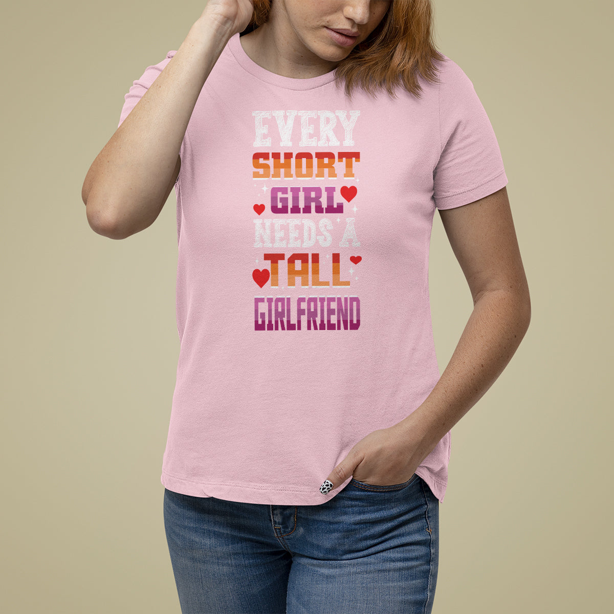 Lesbian Couple T Shirt For Women Every Short Girl Needs A Tall Girlfriend - Wonder Print Shop
