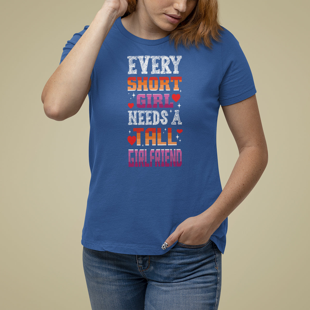 Lesbian Couple T Shirt For Women Every Short Girl Needs A Tall Girlfriend - Wonder Print Shop