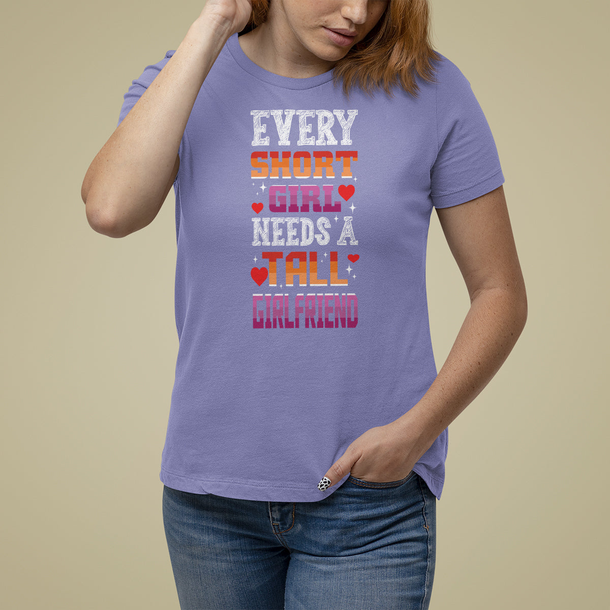 Lesbian Couple T Shirt For Women Every Short Girl Needs A Tall Girlfriend - Wonder Print Shop