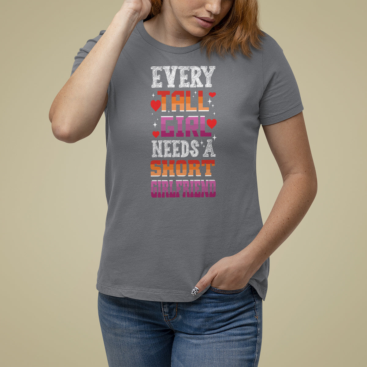 Lesbian Couple T Shirt For Women Every Tall Girl Needs A Short Girlfriend - Wonder Print Shop