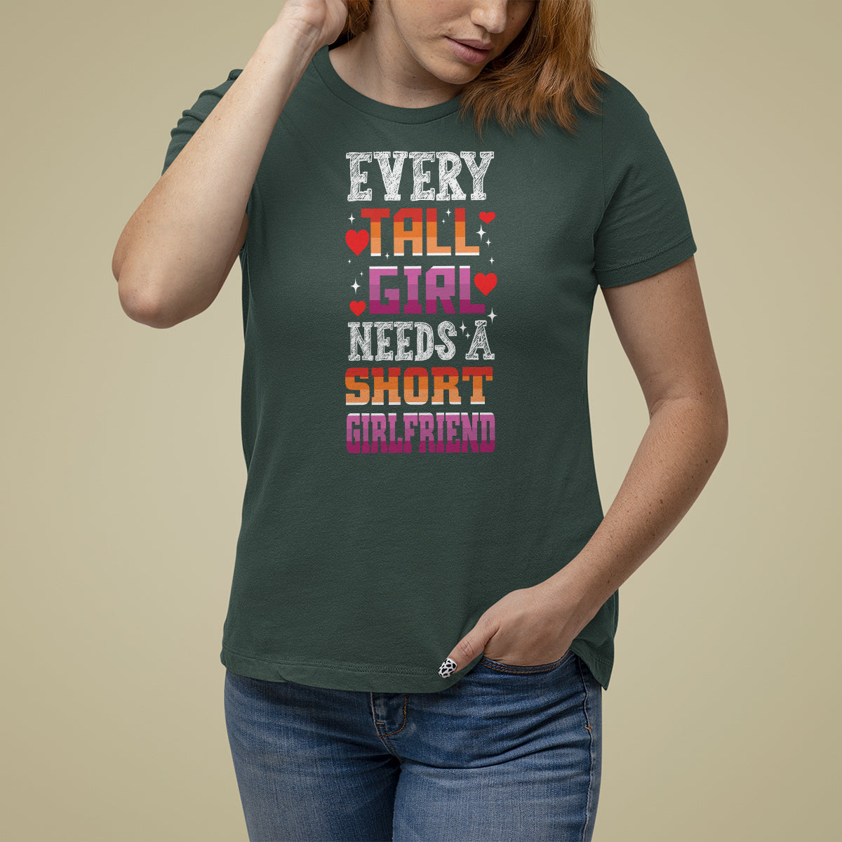 Lesbian Couple T Shirt For Women Every Tall Girl Needs A Short Girlfriend - Wonder Print Shop