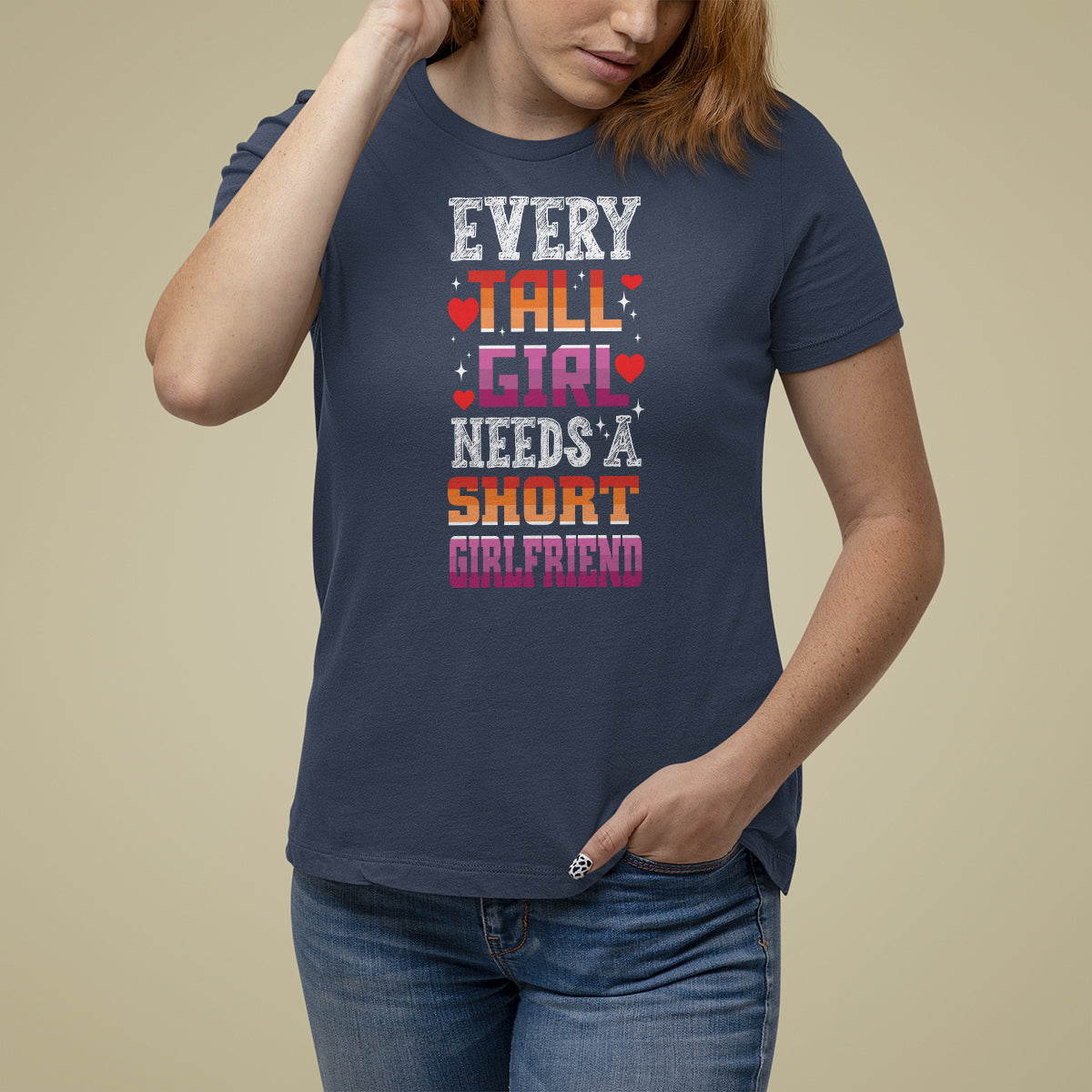Lesbian Couple T Shirt For Women Every Tall Girl Needs A Short Girlfriend - Wonder Print Shop