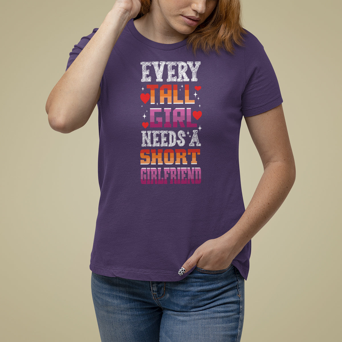 Lesbian Couple T Shirt For Women Every Tall Girl Needs A Short Girlfriend - Wonder Print Shop