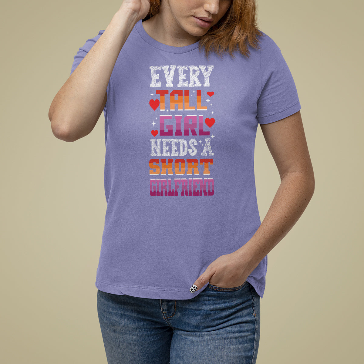 Lesbian Couple T Shirt For Women Every Tall Girl Needs A Short Girlfriend - Wonder Print Shop