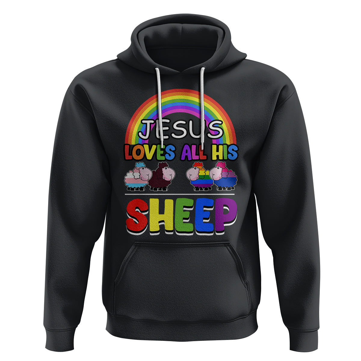 LGBT Pride Hoodie Jesus Loves All His Sheep Lesbian Gay Bisexual Transgender Black White - Wonder Print Shop