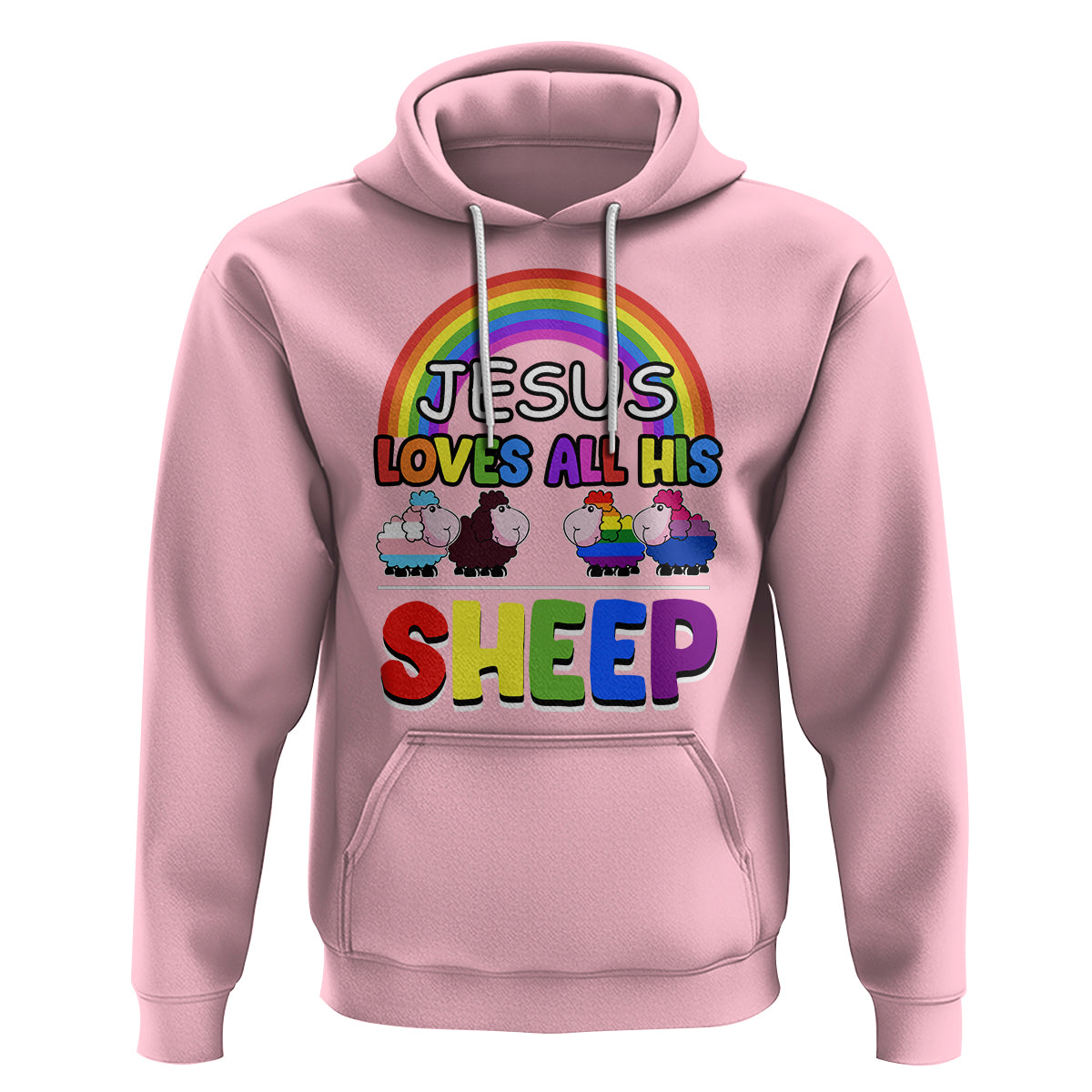 LGBT Pride Hoodie Jesus Loves All His Sheep Lesbian Gay Bisexual Transgender Black White - Wonder Print Shop