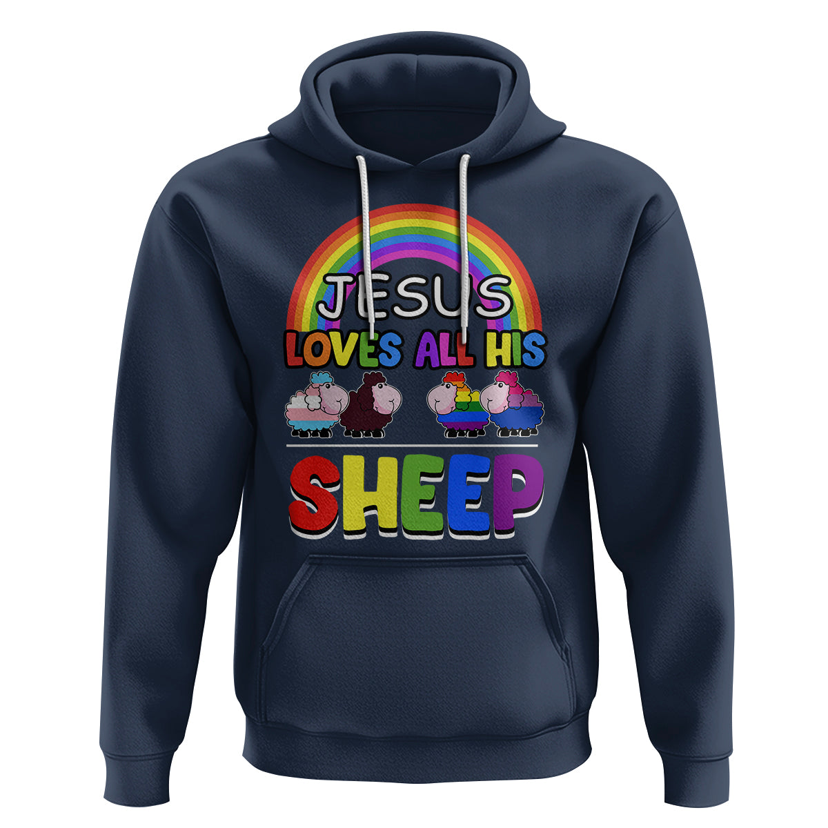 LGBT Pride Hoodie Jesus Loves All His Sheep Lesbian Gay Bisexual Transgender Black White - Wonder Print Shop